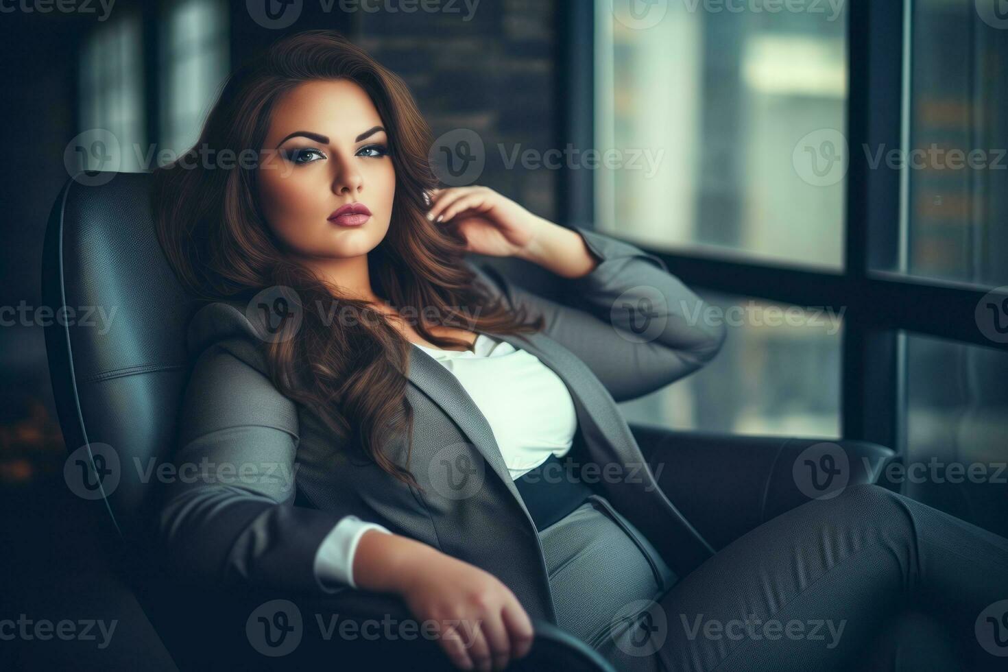 Stylish plus-size woman manager in a professional outfit AI Generative photo