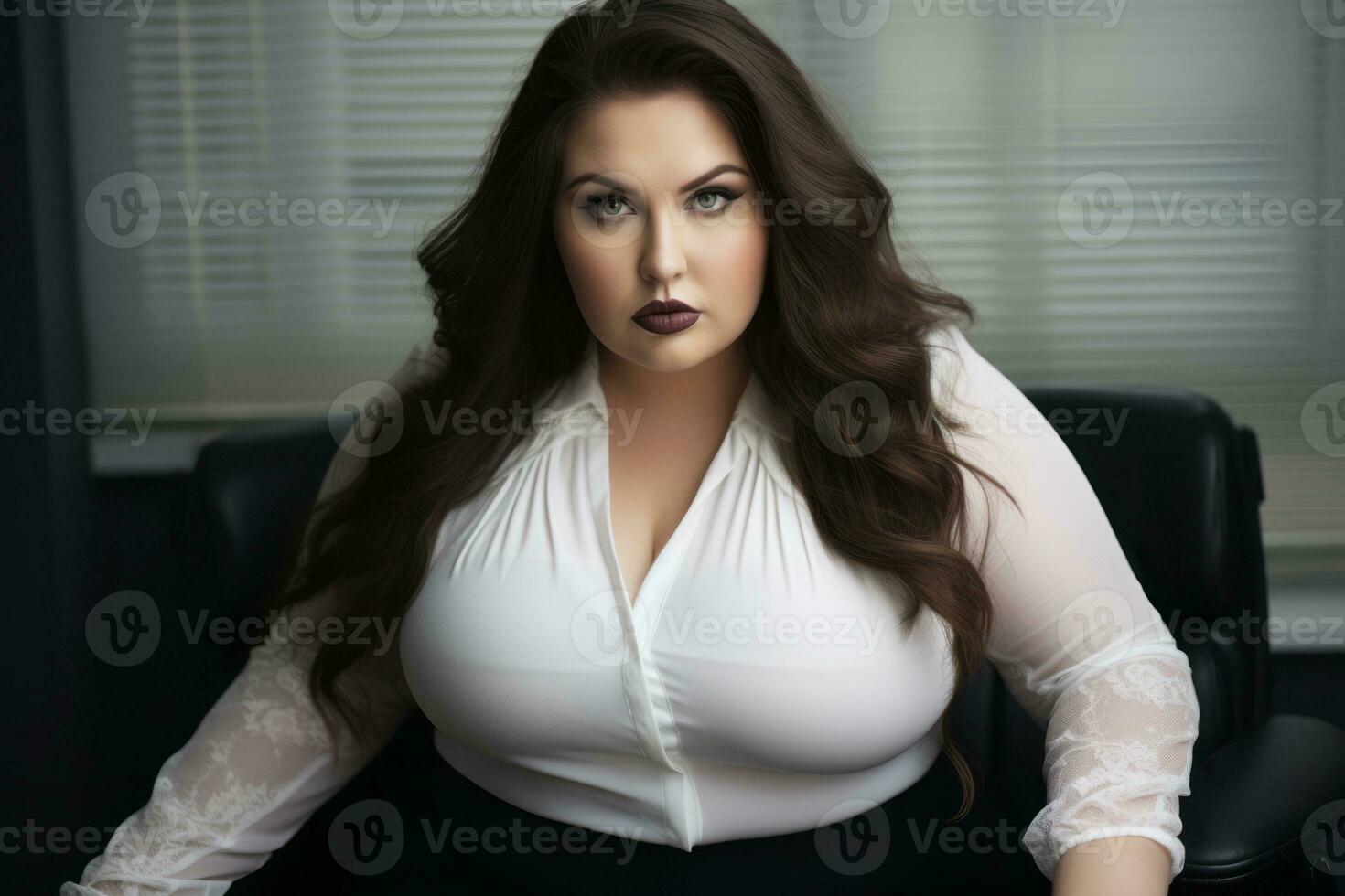 beautiful plus size woman with big breasts posing for the camera on a gray  background generative ai 29688862 Stock Photo at Vecteezy