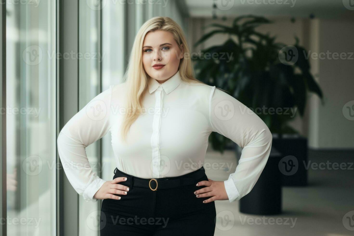 Stylish plus-size woman manager in a professional outfit AI Generative photo