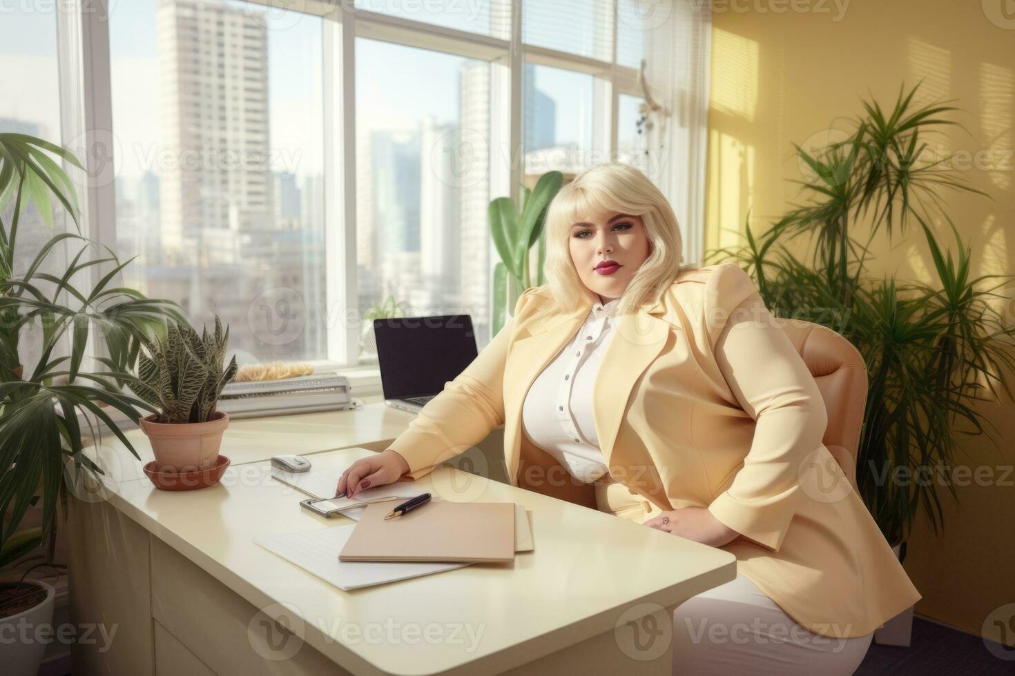 Stylish plus-size woman manager in a professional outfit AI Generative photo