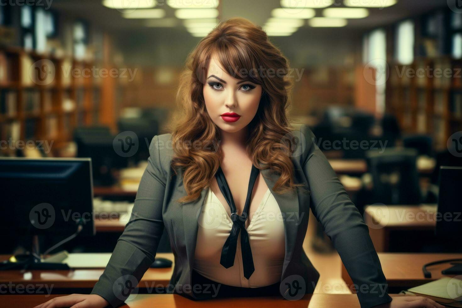 Stylish plus-size woman manager in a professional outfit AI Generative photo