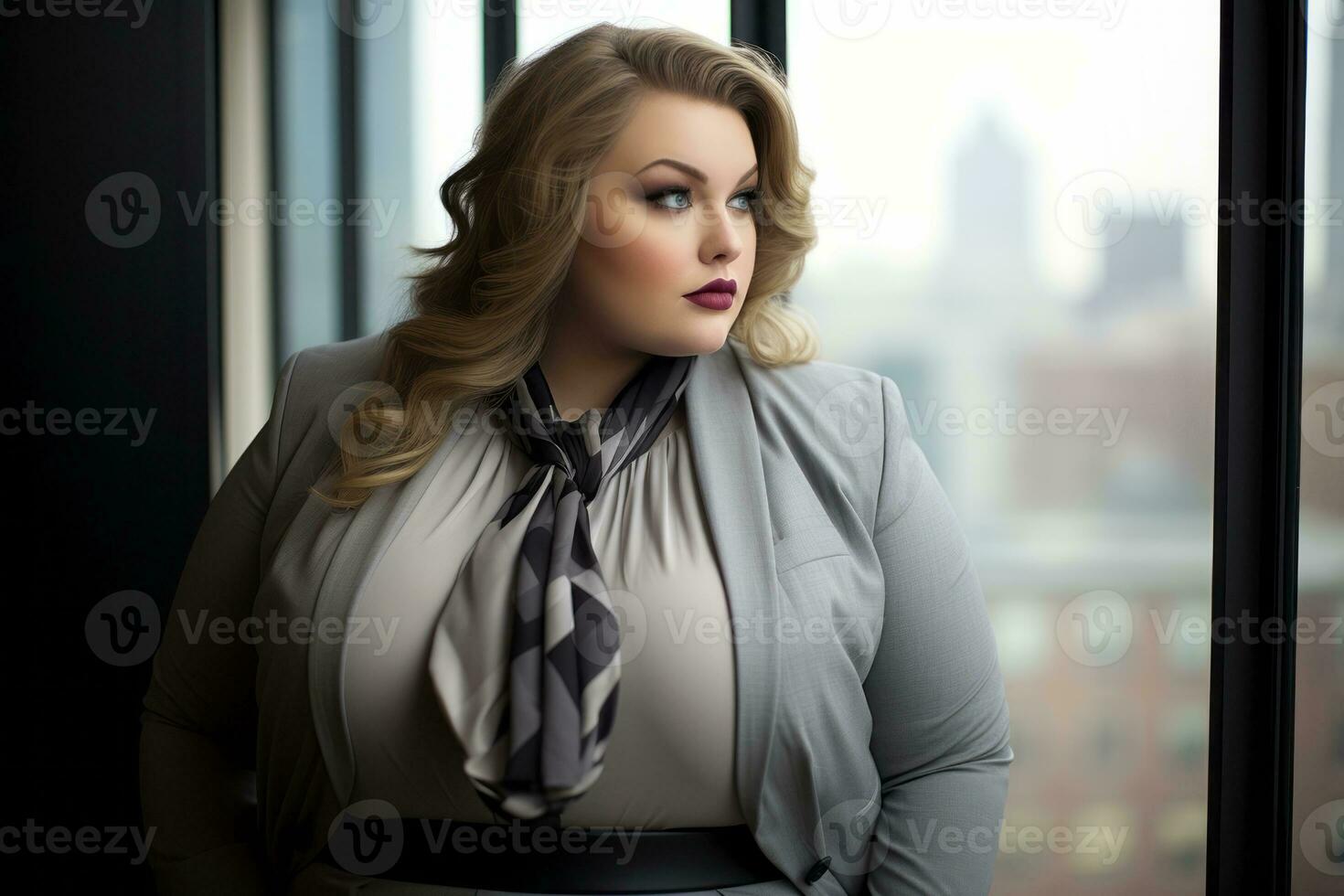 Stylish plus-size woman manager in a professional outfit AI Generative photo
