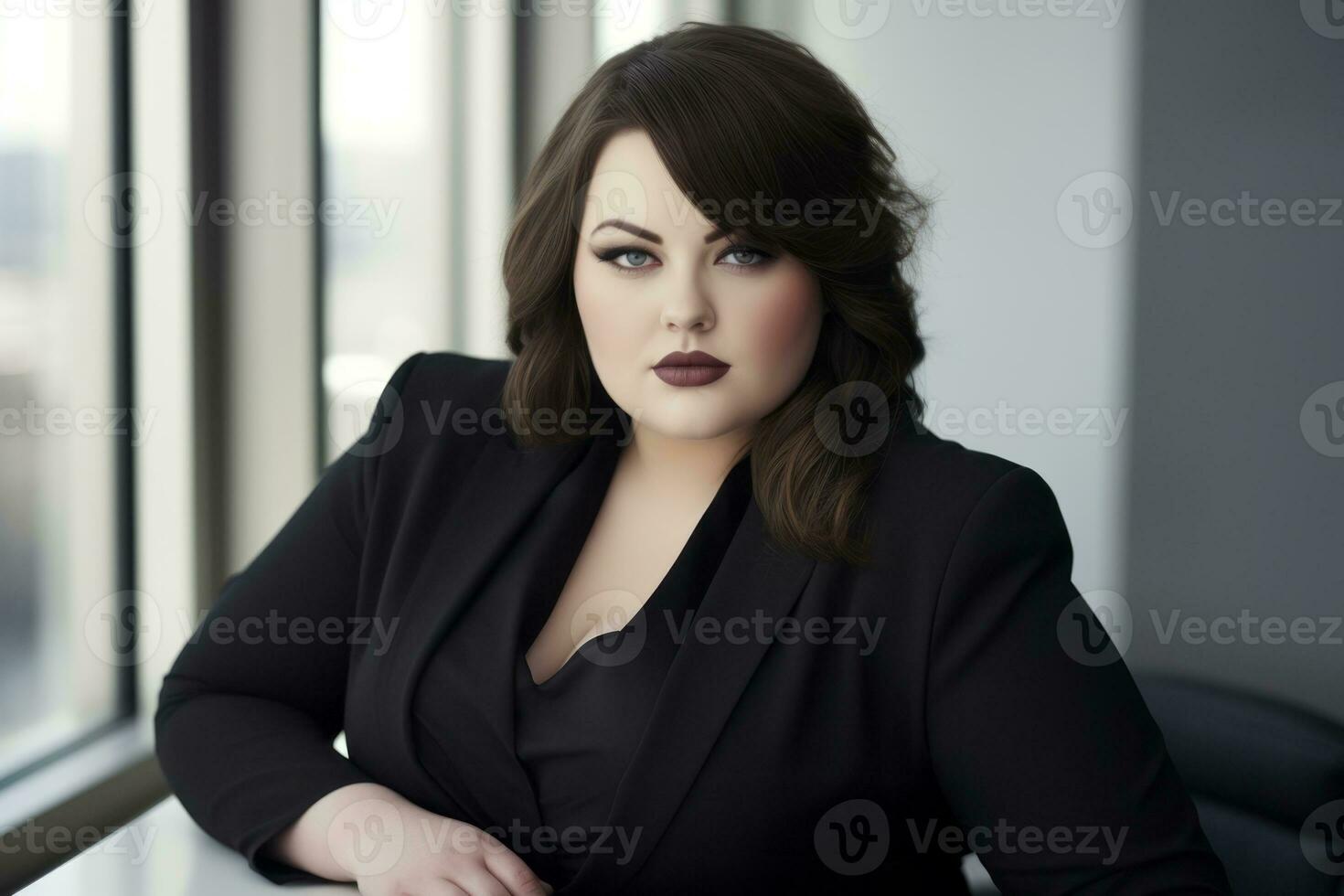 Stylish plus-size woman manager in a professional outfit AI Generative photo