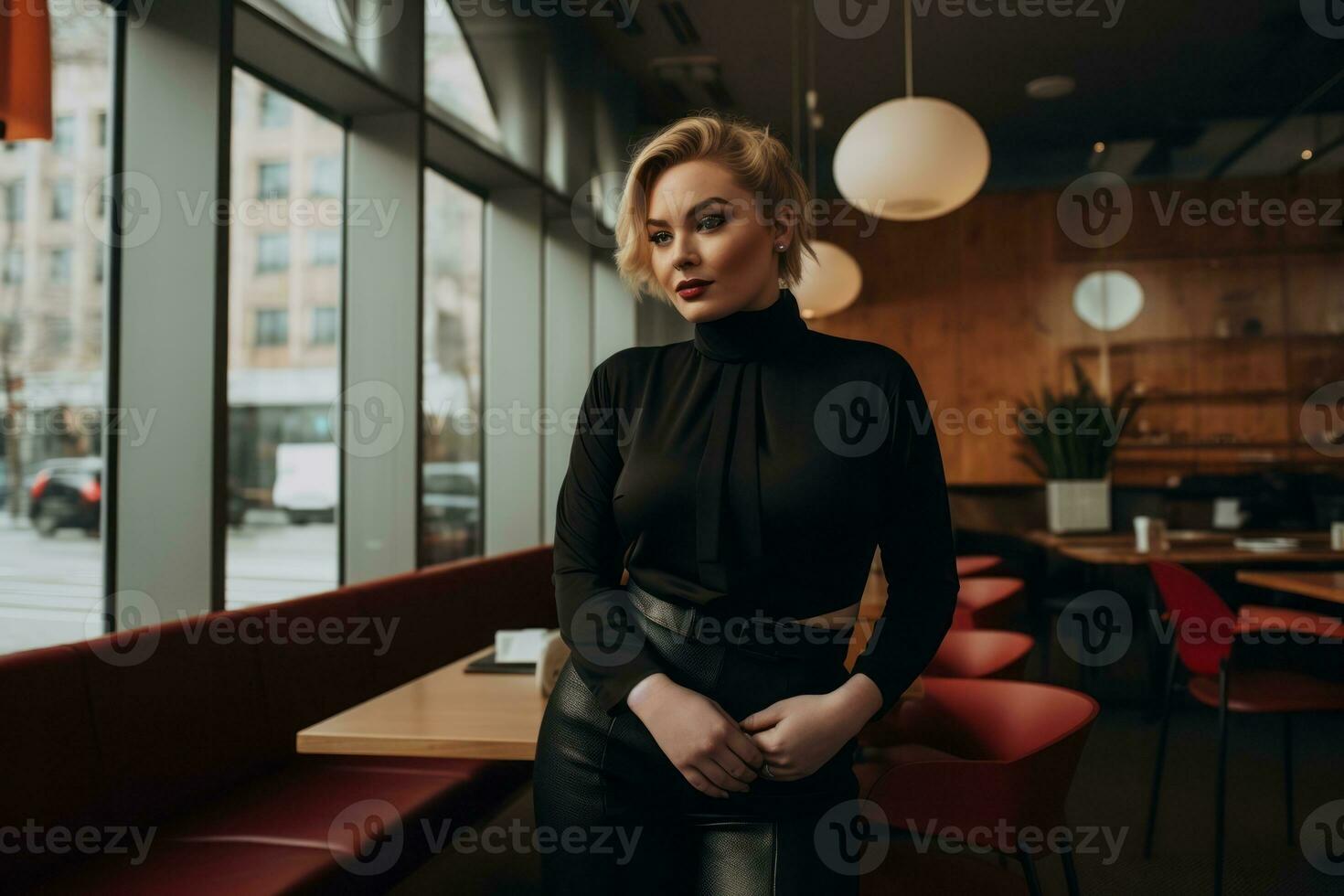 Stylish plus-size woman manager in a professional outfit AI Generative photo