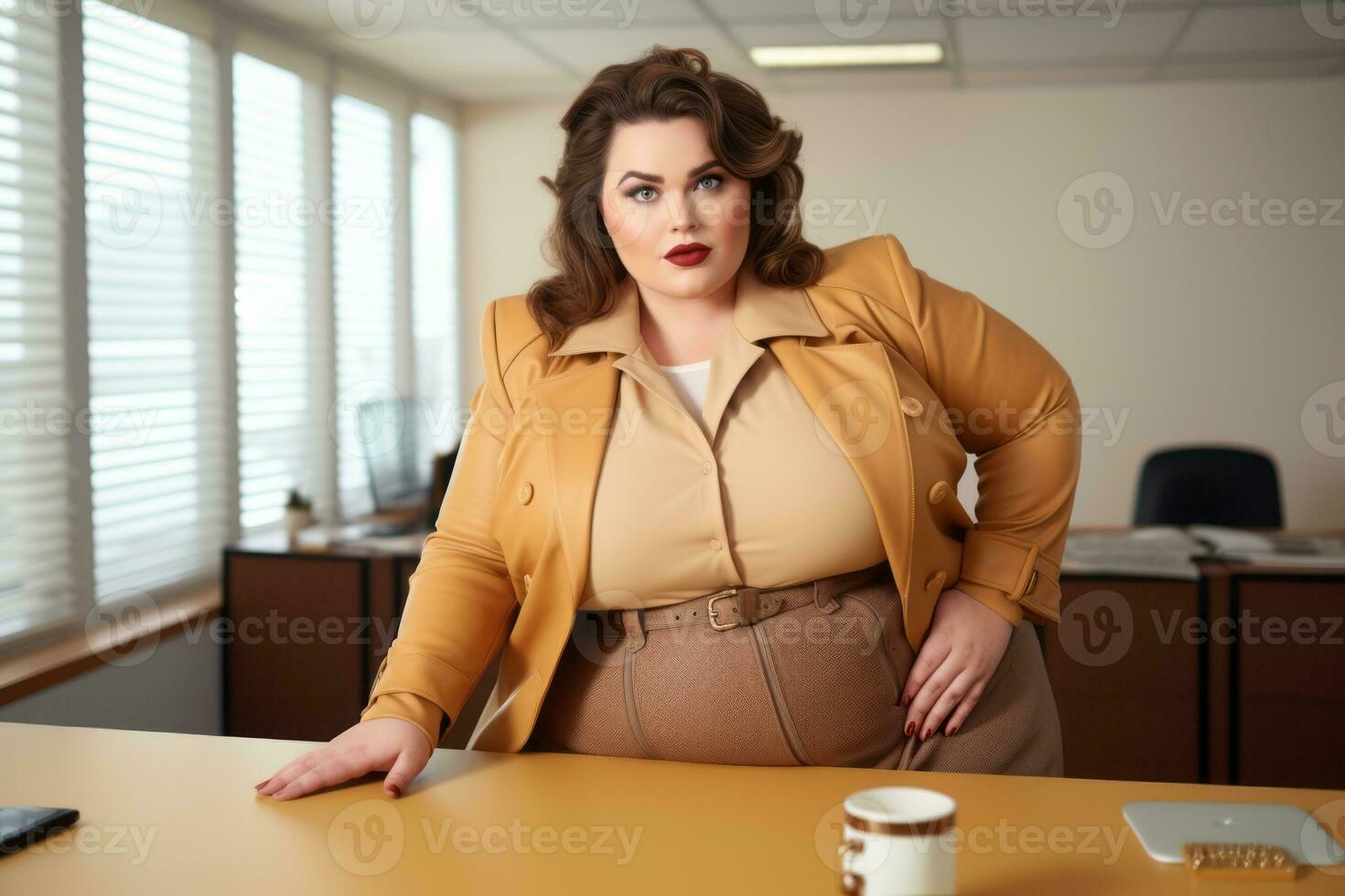 Stylish plus-size woman manager in a professional outfit AI Generative photo