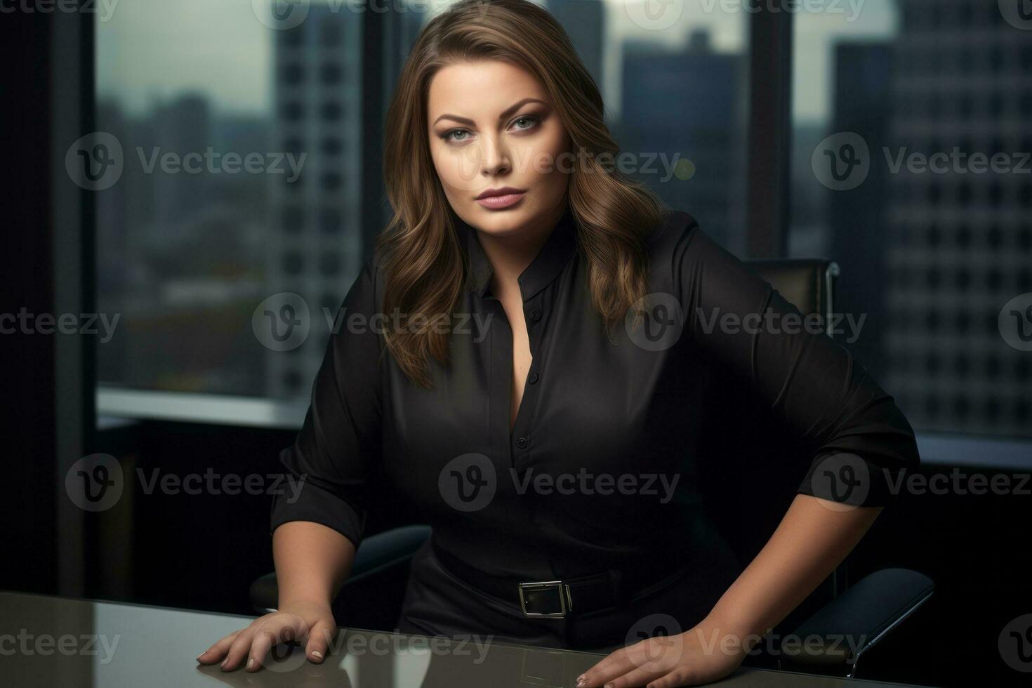 Stylish plus-size woman manager in a professional outfit AI Generative photo