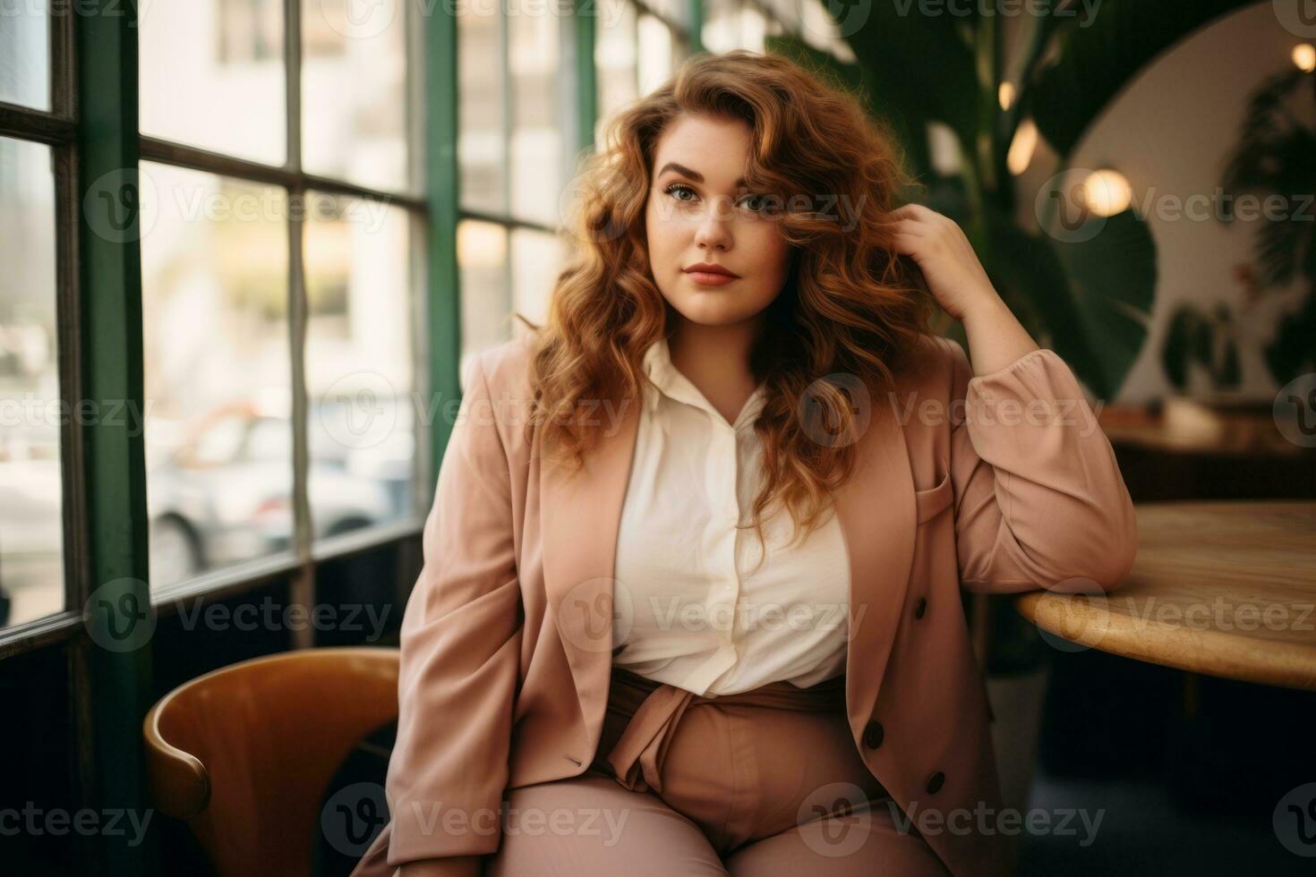 Stylish plus-size woman manager in a professional outfit AI Generative photo