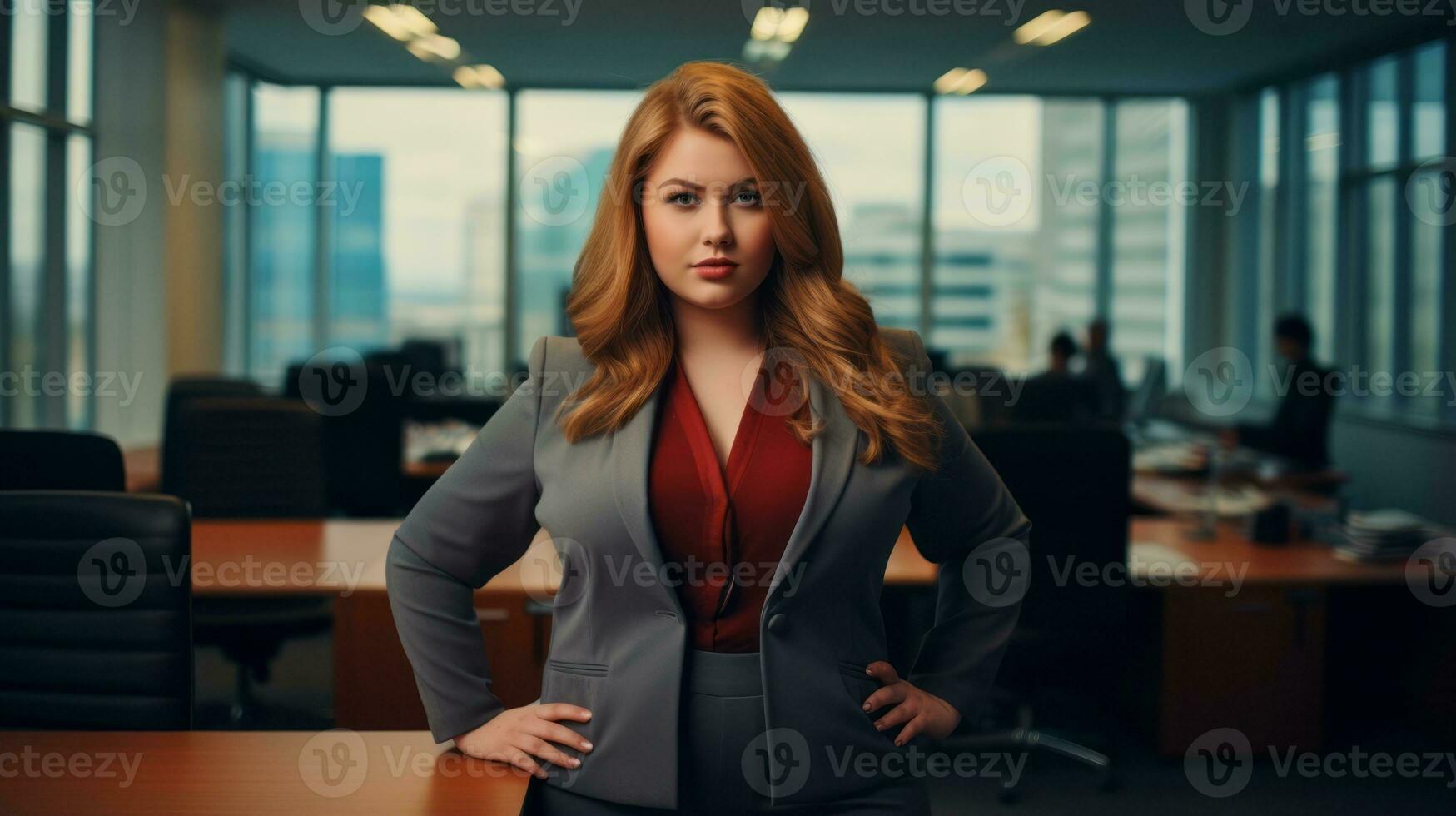 Stylish plus-size woman manager in a professional outfit AI Generative photo