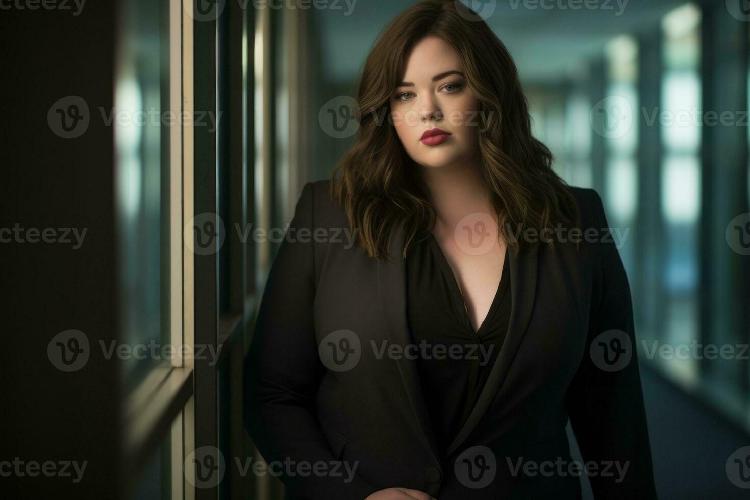 Stylish plus-size woman manager in a professional outfit AI Generative photo