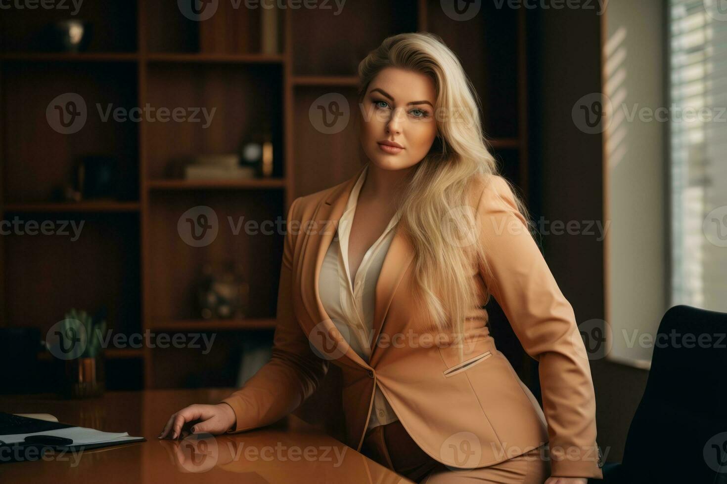 Stylish plus-size woman manager in a professional outfit AI Generative photo