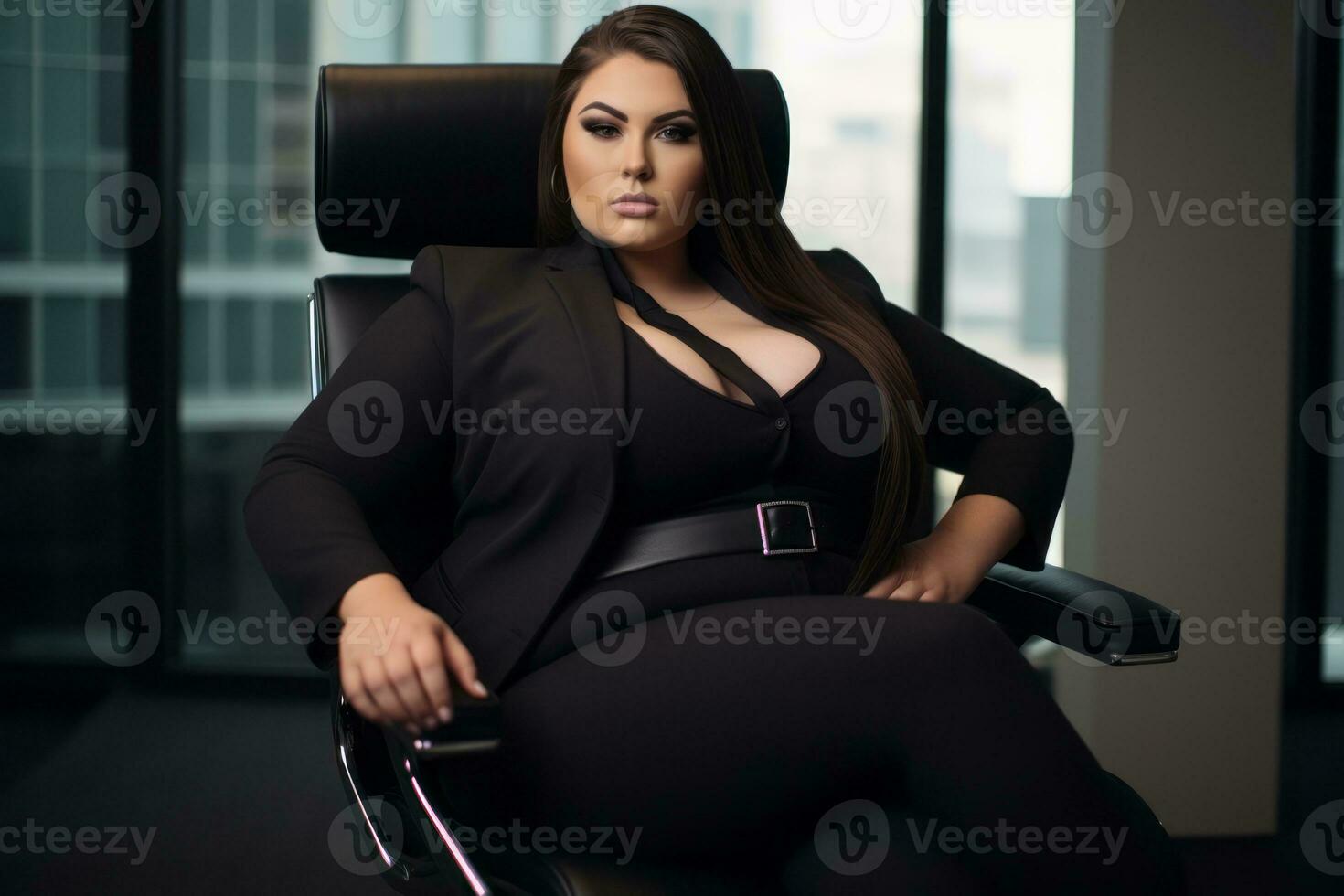 elegante talla extra mujer gerente en un profesional atuendo ai generativo foto