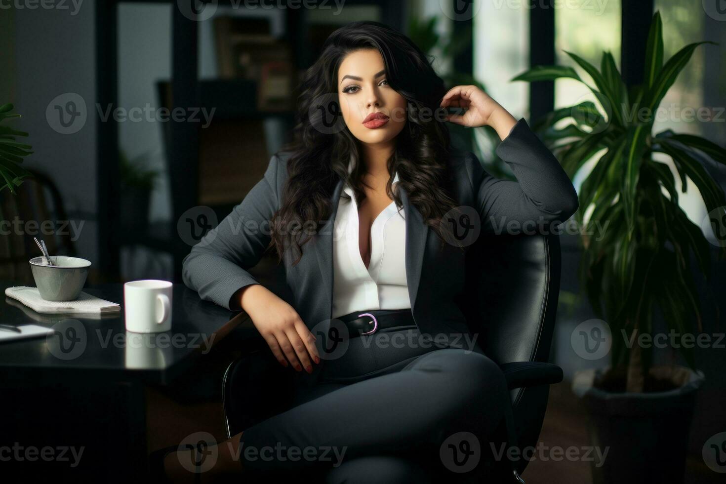 Stylish plus-size woman manager in a professional outfit AI Generative photo