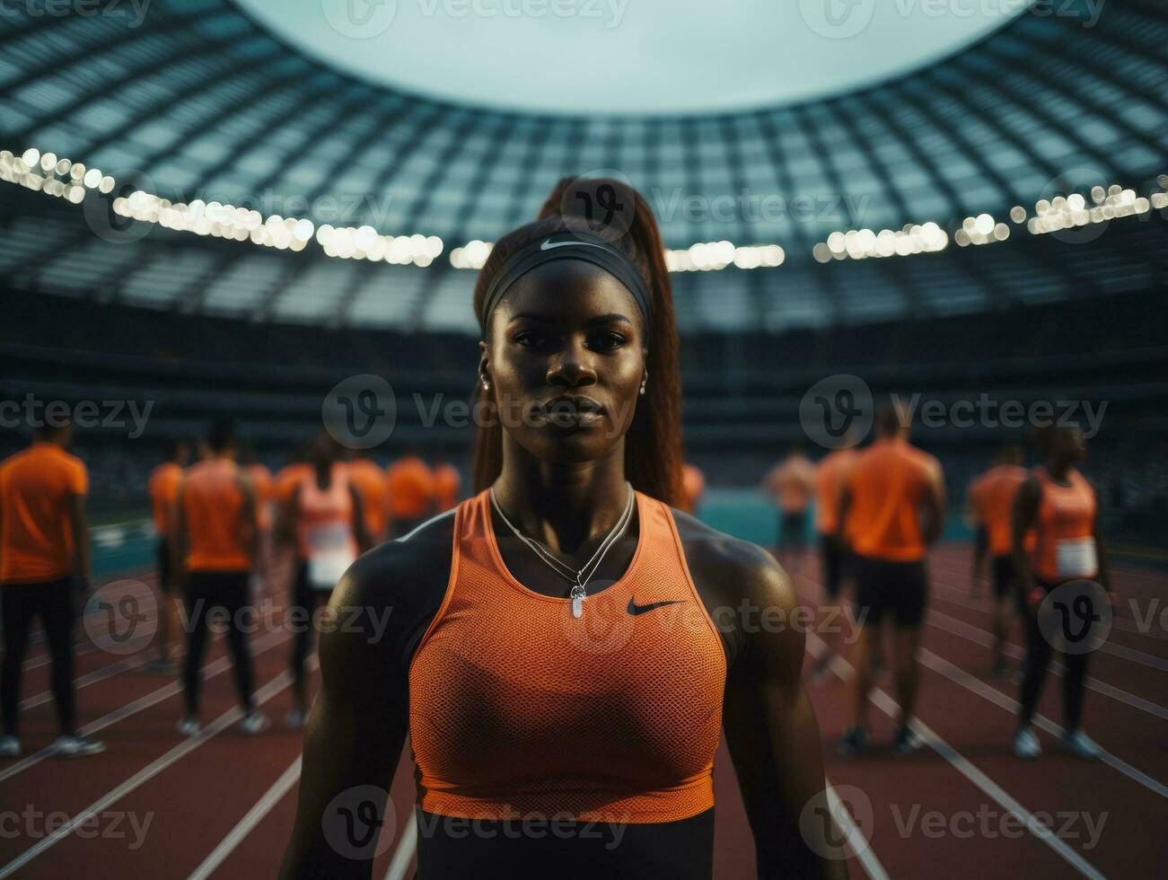 dinámica fotografía de hembra atleta ai generativo foto