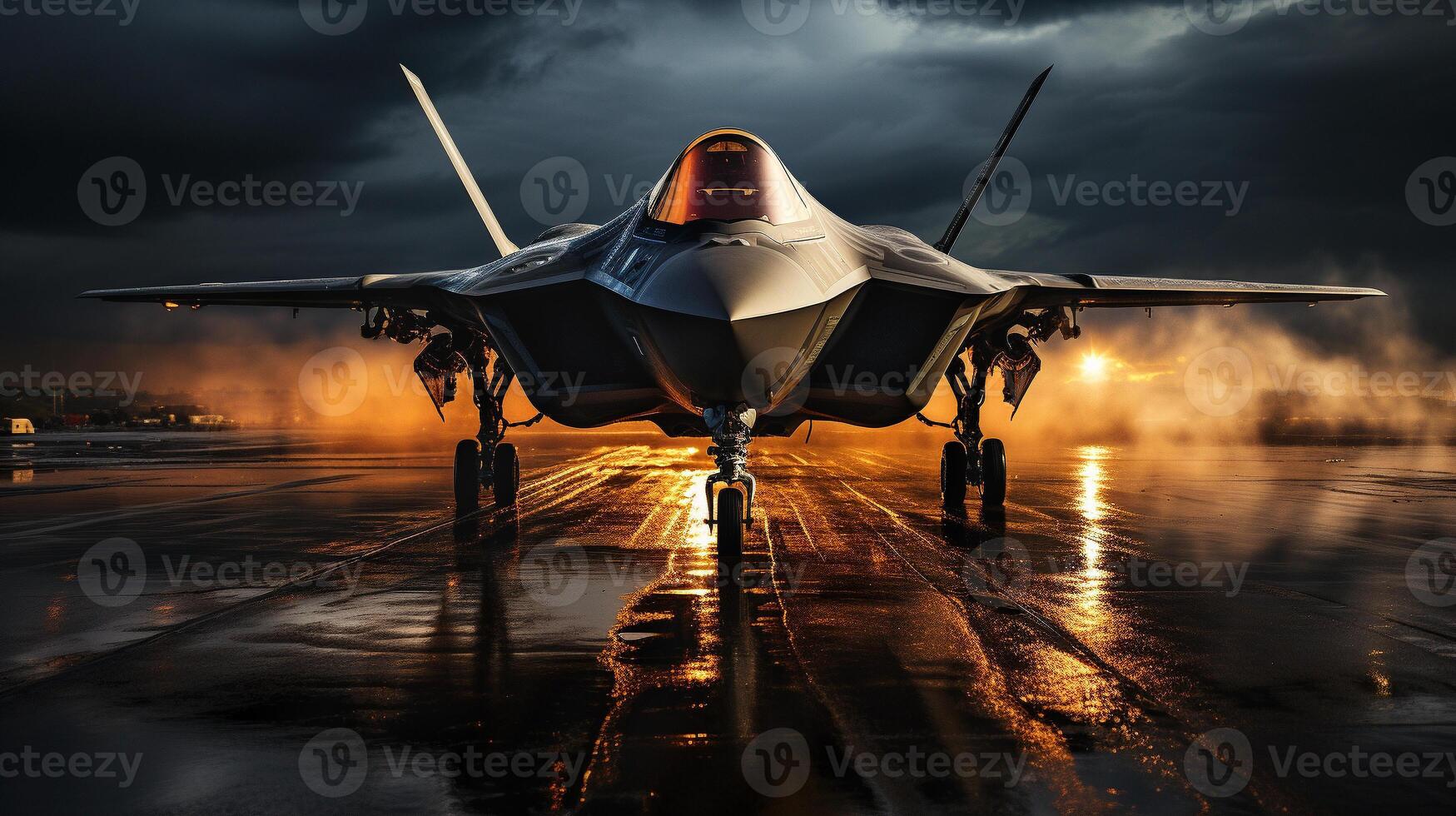 A Lockheed Martin F 35 Fighter Jet waiting on the runway. Generative AI. photo