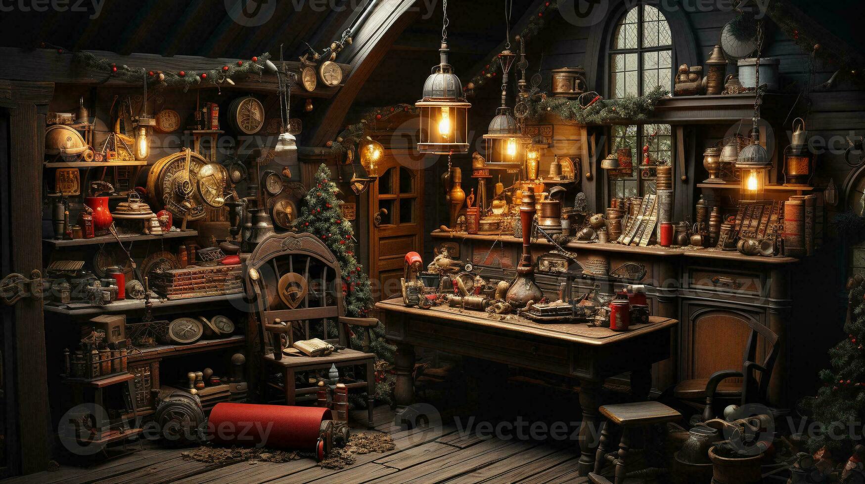 Classic Santa's Workshop Interior. Generative AI. photo