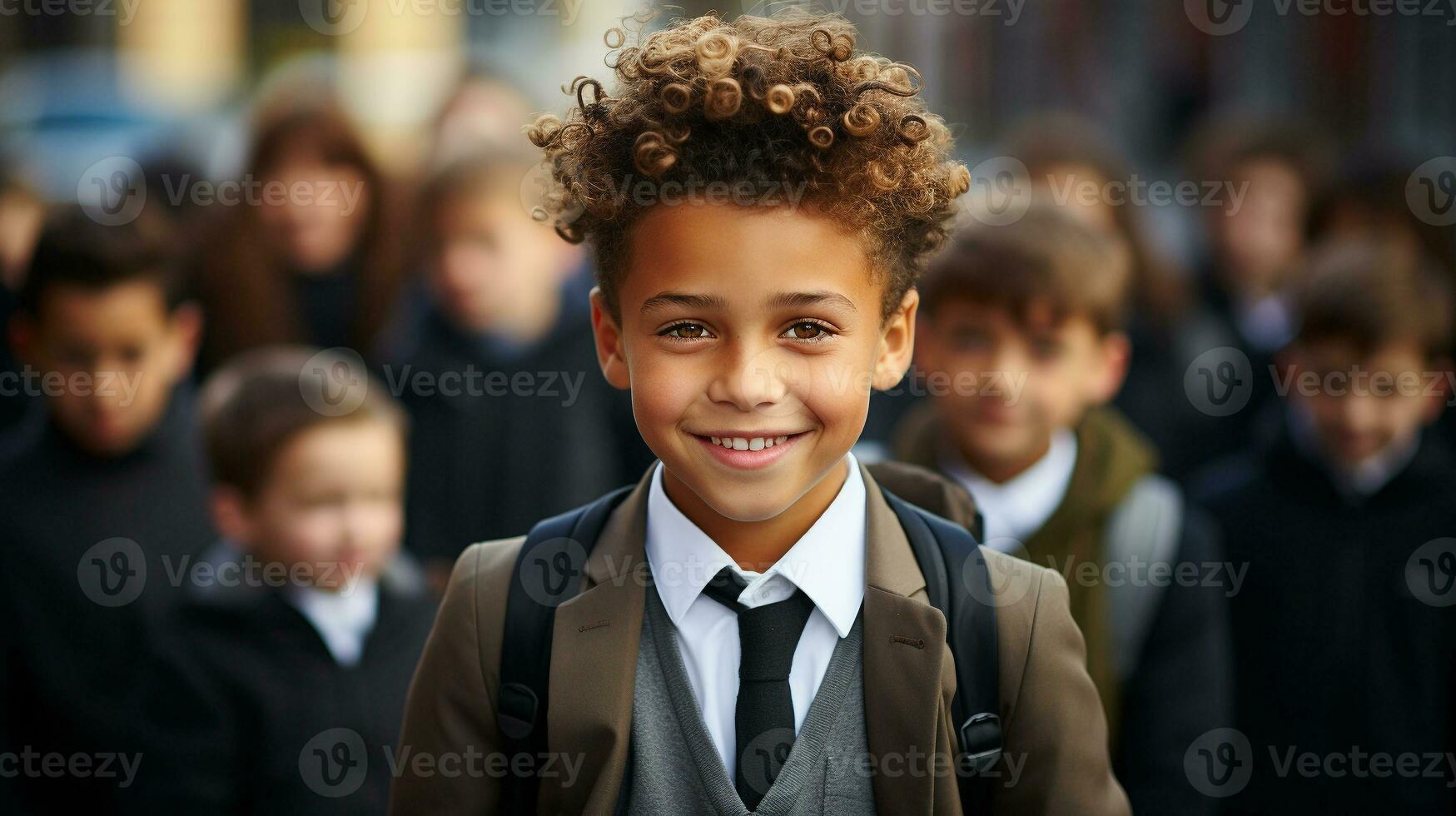 Young handsome African American boy student at school - Generative AI. photo