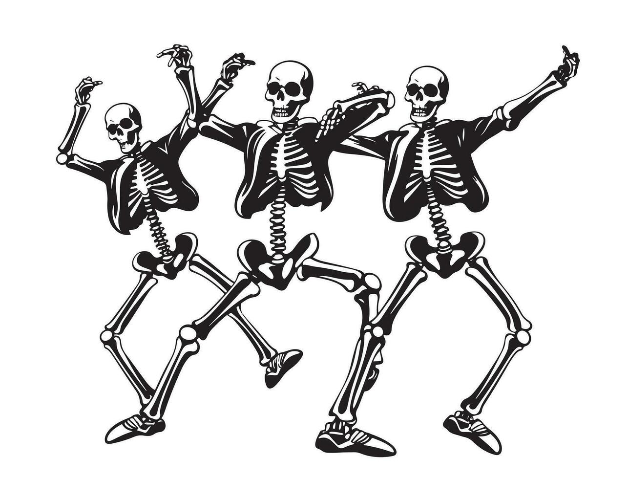 Funny Skeletons dancing sketch hand drawn Vector illustration