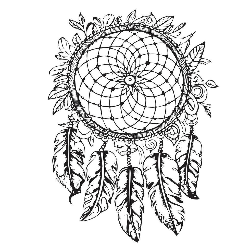 Dreamcatcher sketch hand drawn in doodle style Vector illustration