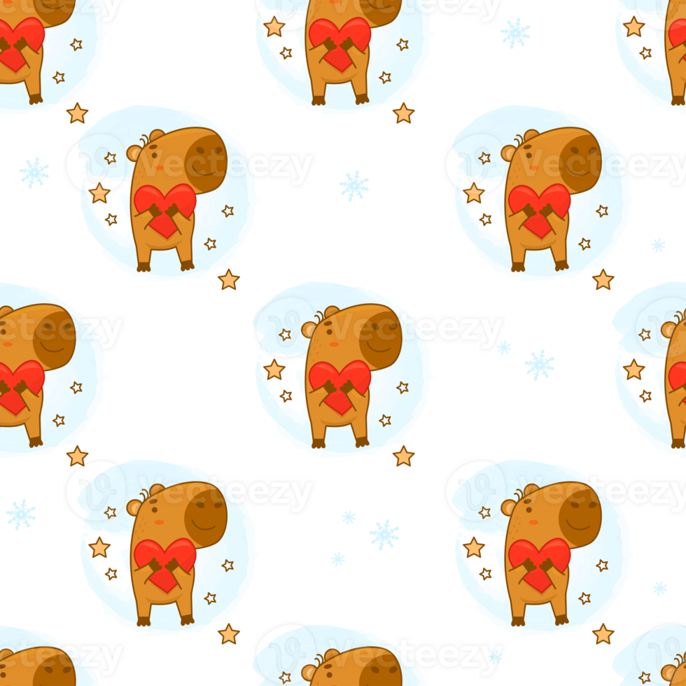 Seamless pattern.  capybara animal  with heart png