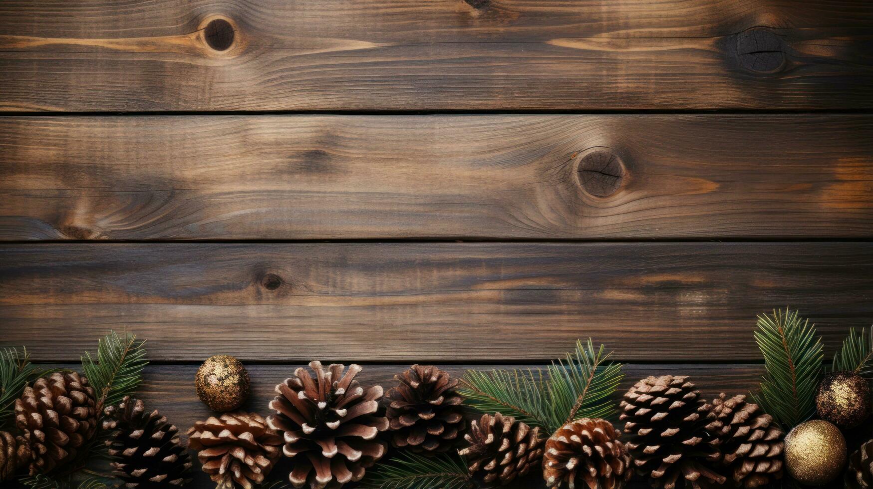 Rustic Wood and Pine Cones - Cozy, natural, and festive with copy space photo