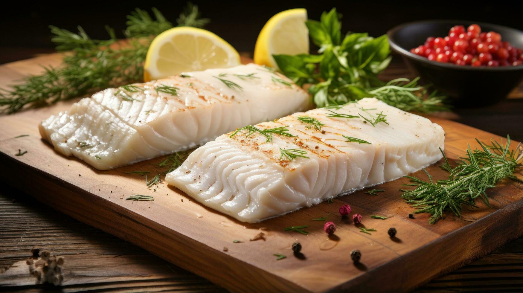 Halibut. Firm, white meat with a sweet, delicate flavor photo