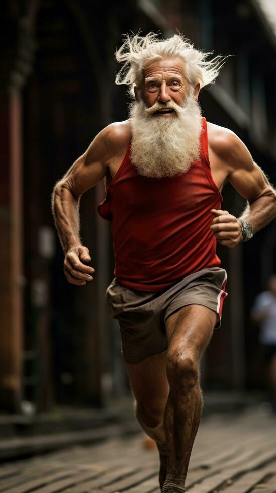 Aged athlete running on a track with determination photo