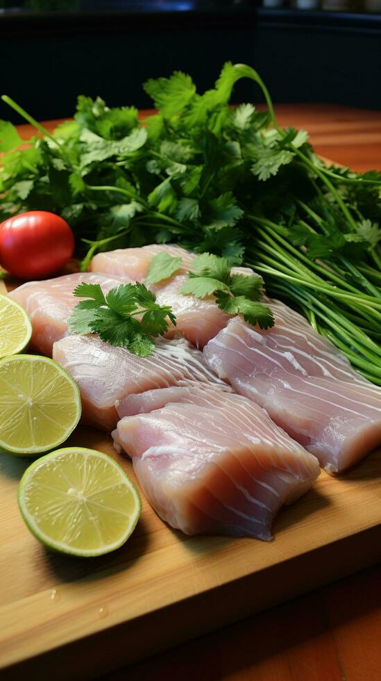 Mahi mahi. firme, blanco pescado con un ligeramente dulce y templado sabor foto