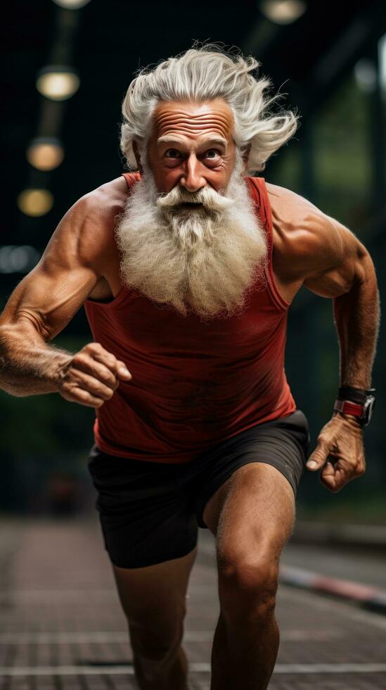 Aged athlete running on a track with determination photo