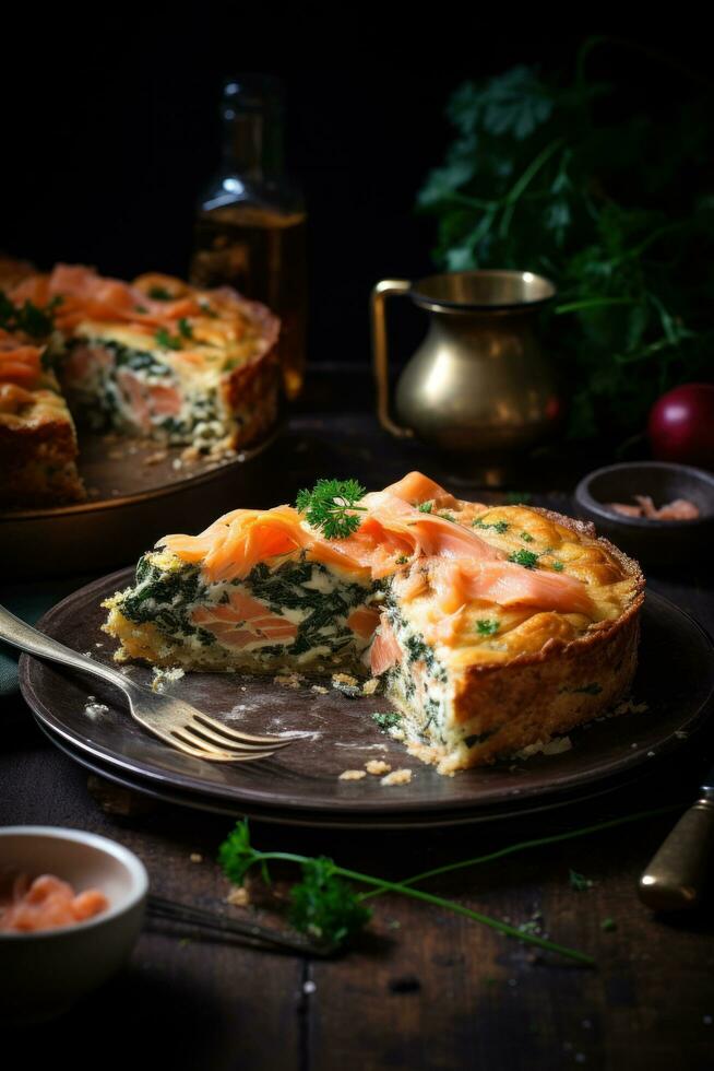 Salmon and spinach quiche photo
