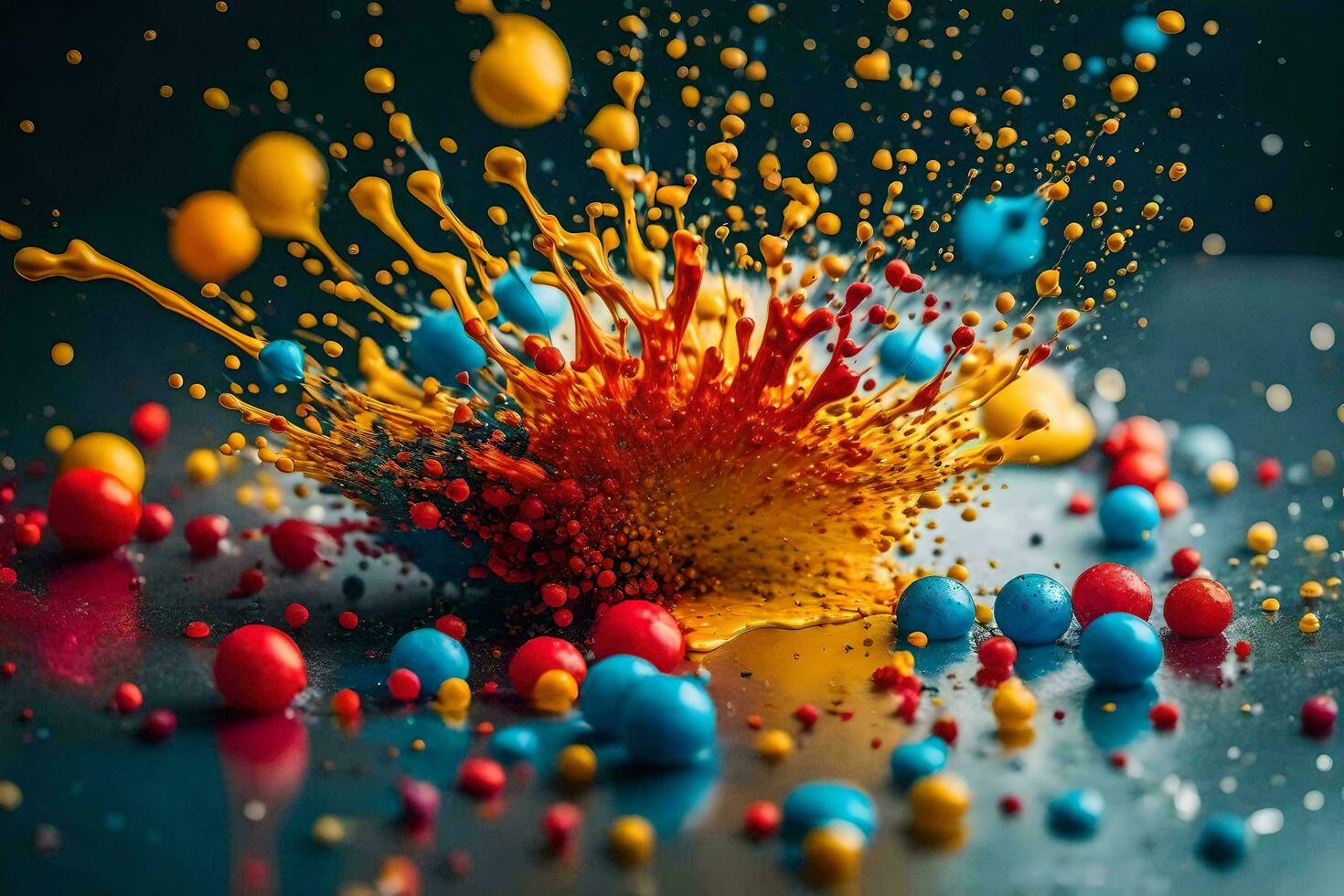 colorful paint splashes on a black background. AI-Generated photo
