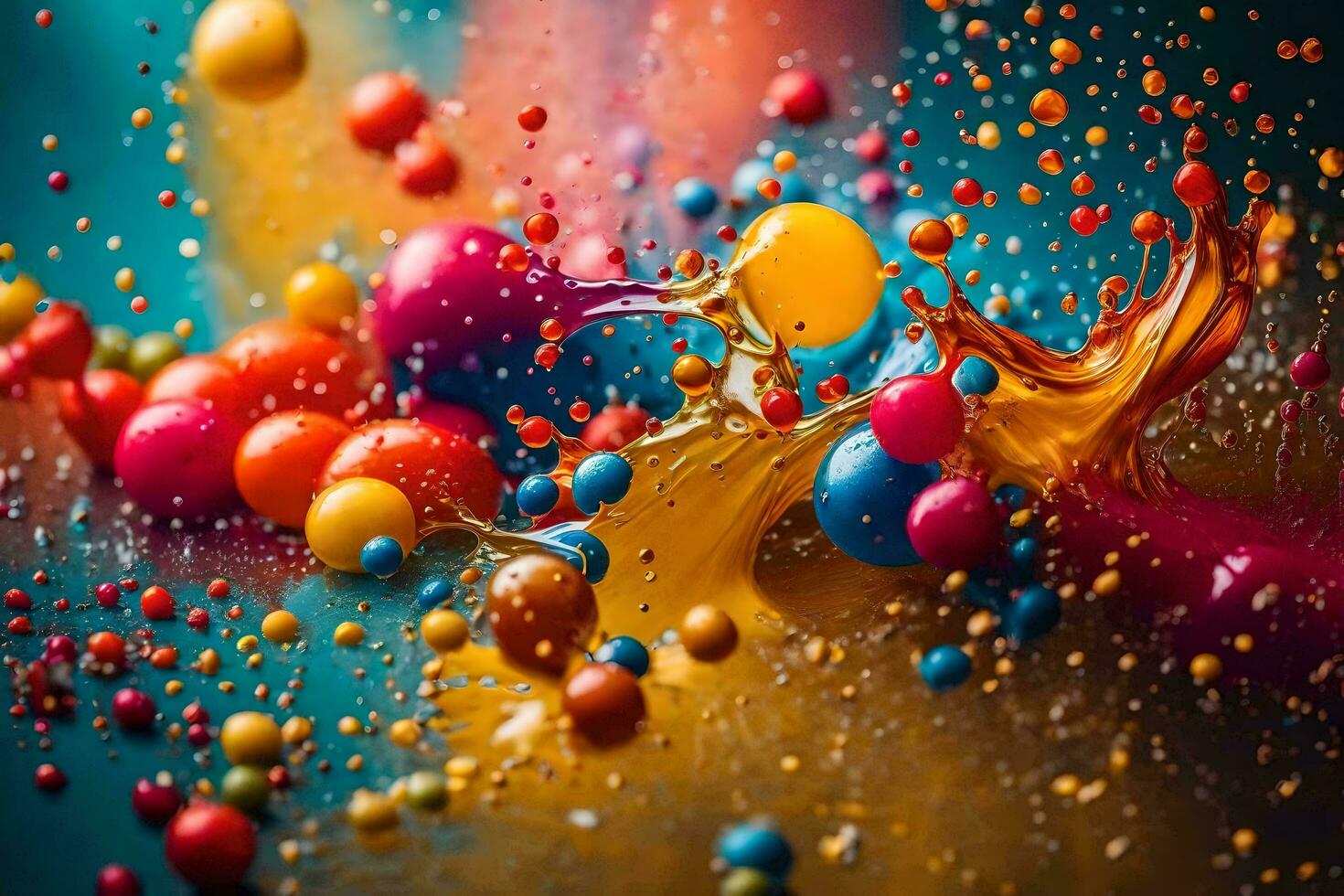 colorful balls are being splashed into the water. AI-Generated photo