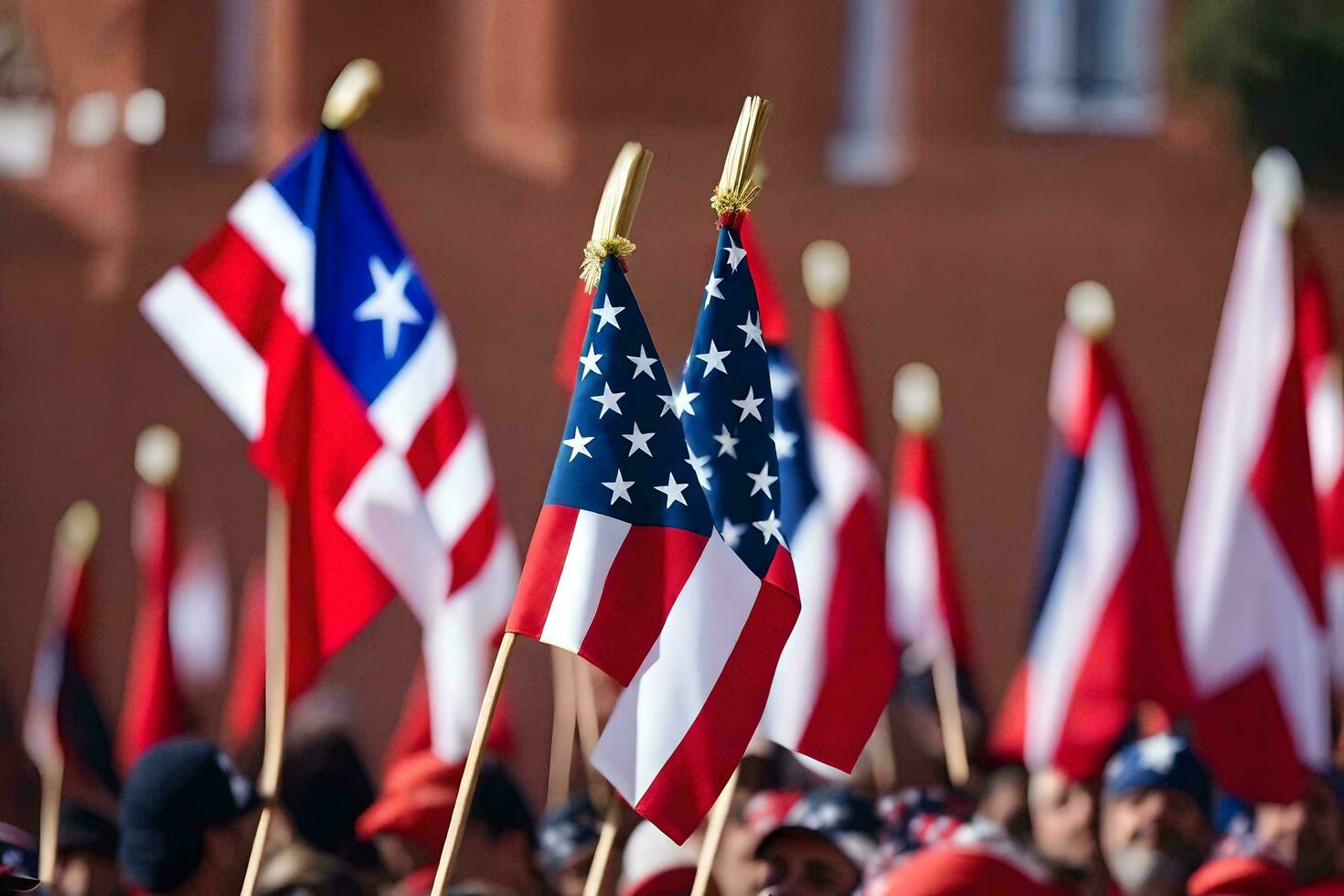 many people are holding american flags and other flags. AI-Generated photo