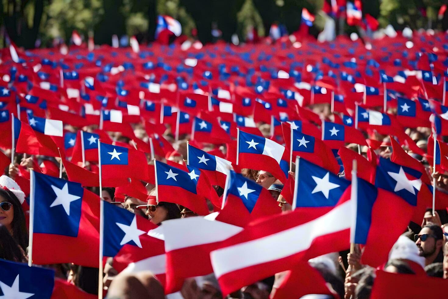 a large crowd of people holding chilean flags. AI-Generated photo