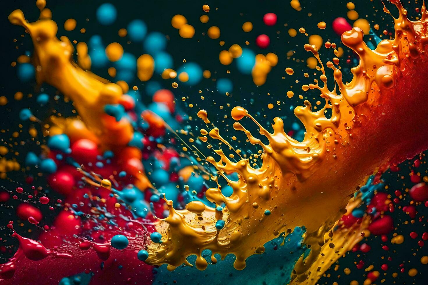 colorful paint splashes on a black background. AI-Generated photo
