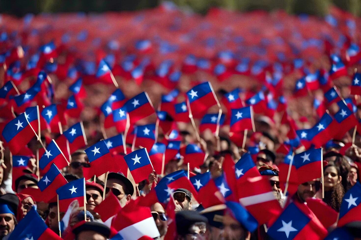 a crowd of people holding flags and holding up their hands. AI-Generated photo