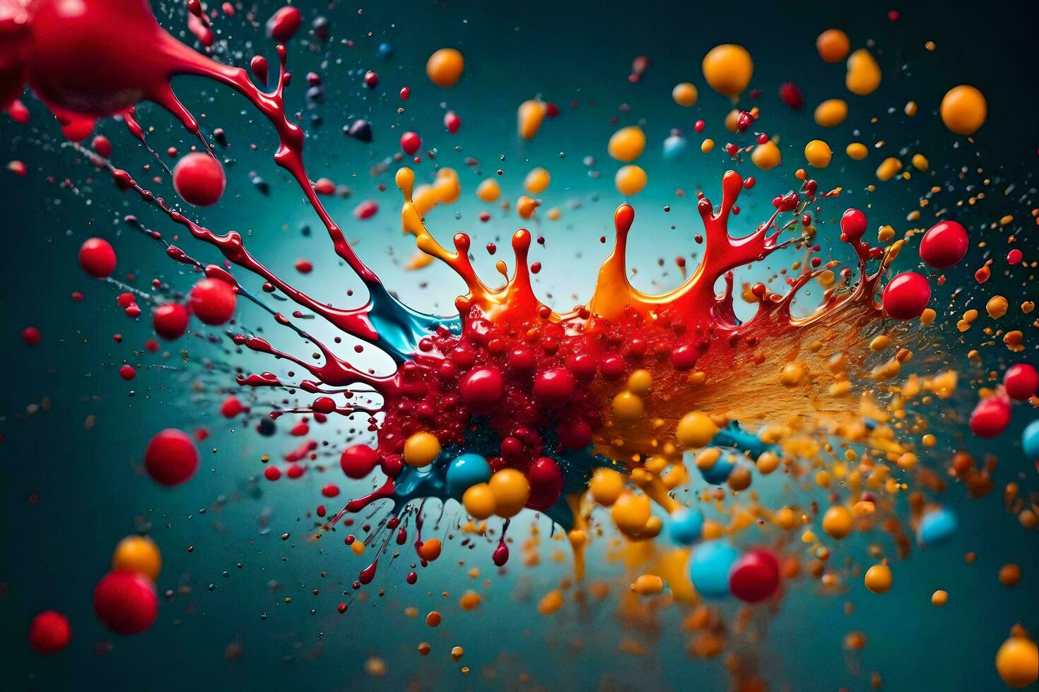 colorful paint splashes on a black background. AI-Generated photo