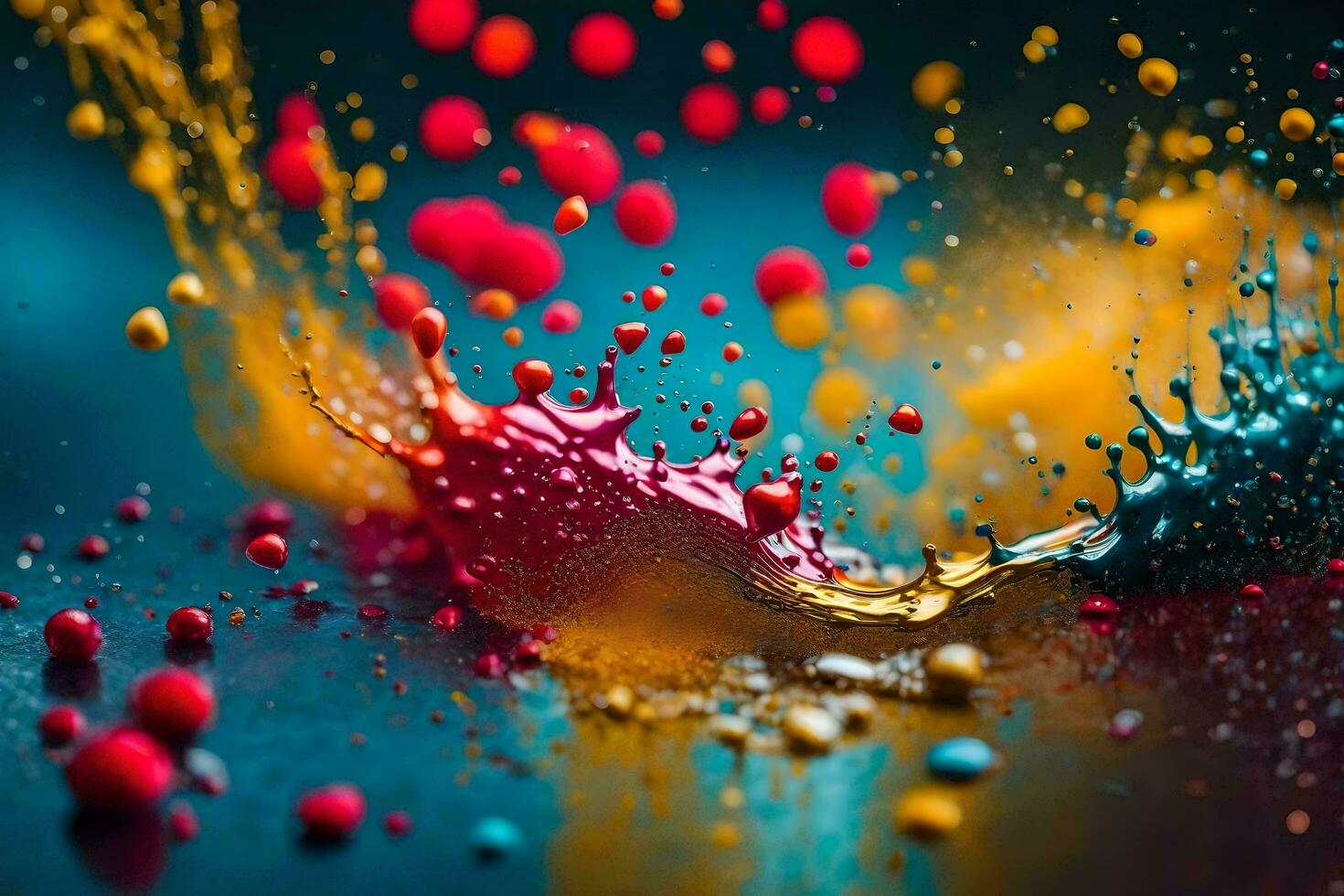 colorful paint splashes on a black background. AI-Generated photo