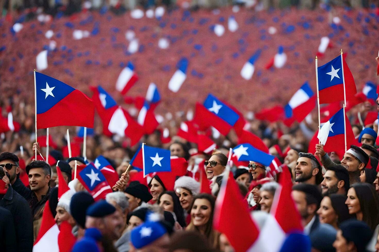 personas ola banderas durante un reunión en Chile. generado por ai foto