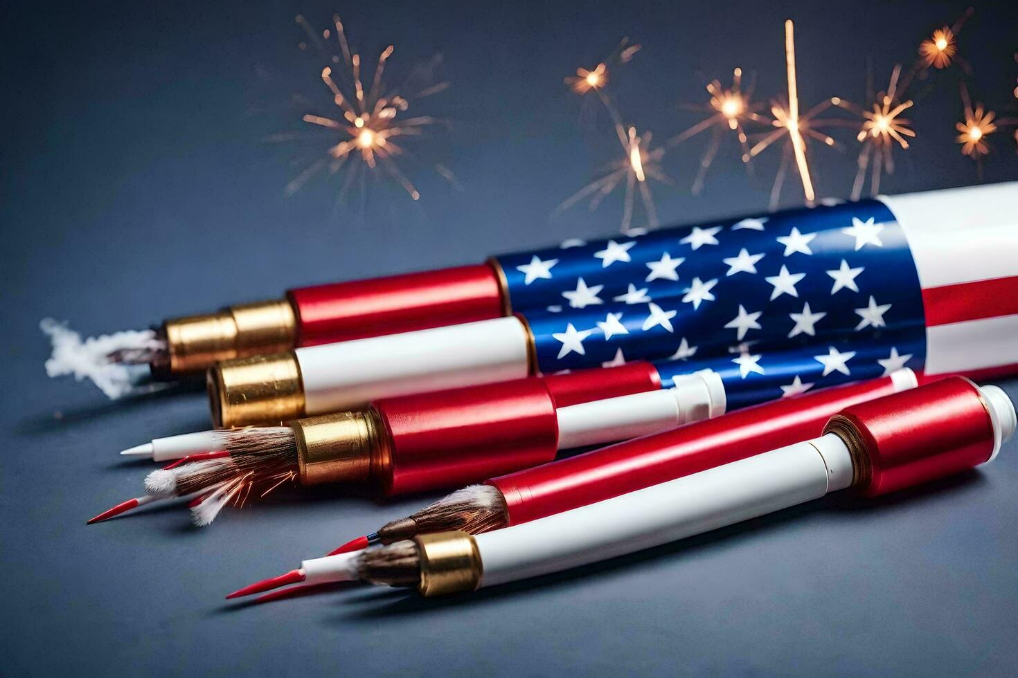 fireworks and a red, white and blue american flag. AI-Generated photo