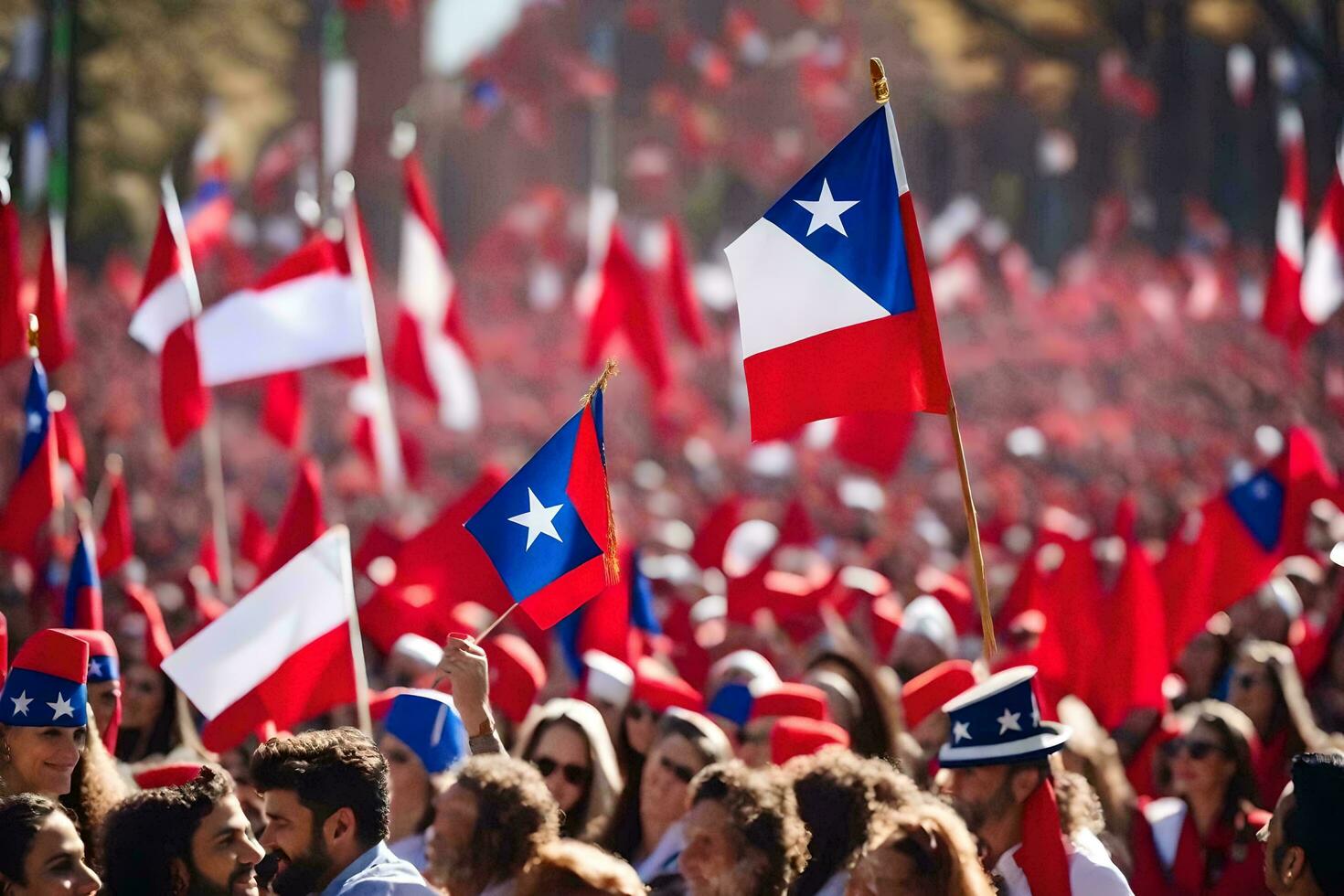 a crowd of people holding chilean flags. AI-Generated photo