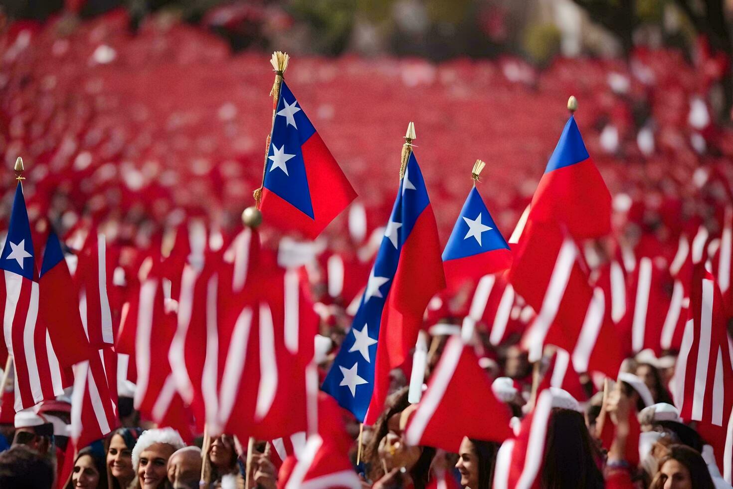 a large crowd of people holding flags. AI-Generated photo