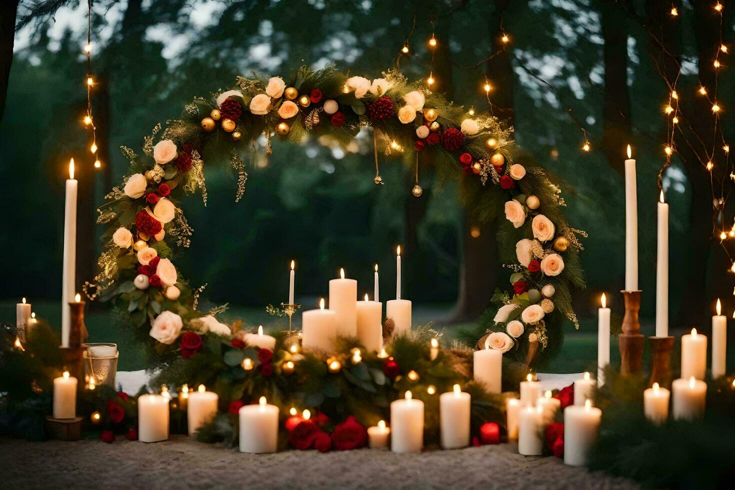 a wedding ceremony surrounded by candles and flowers. AI-Generated photo