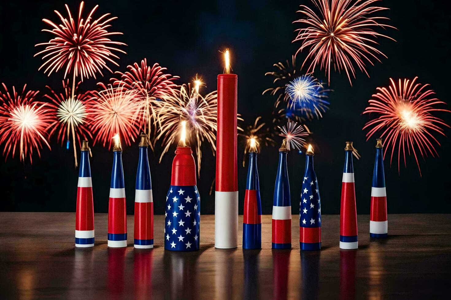 fireworks and candles in the shape of the american flag. AI-Generated photo