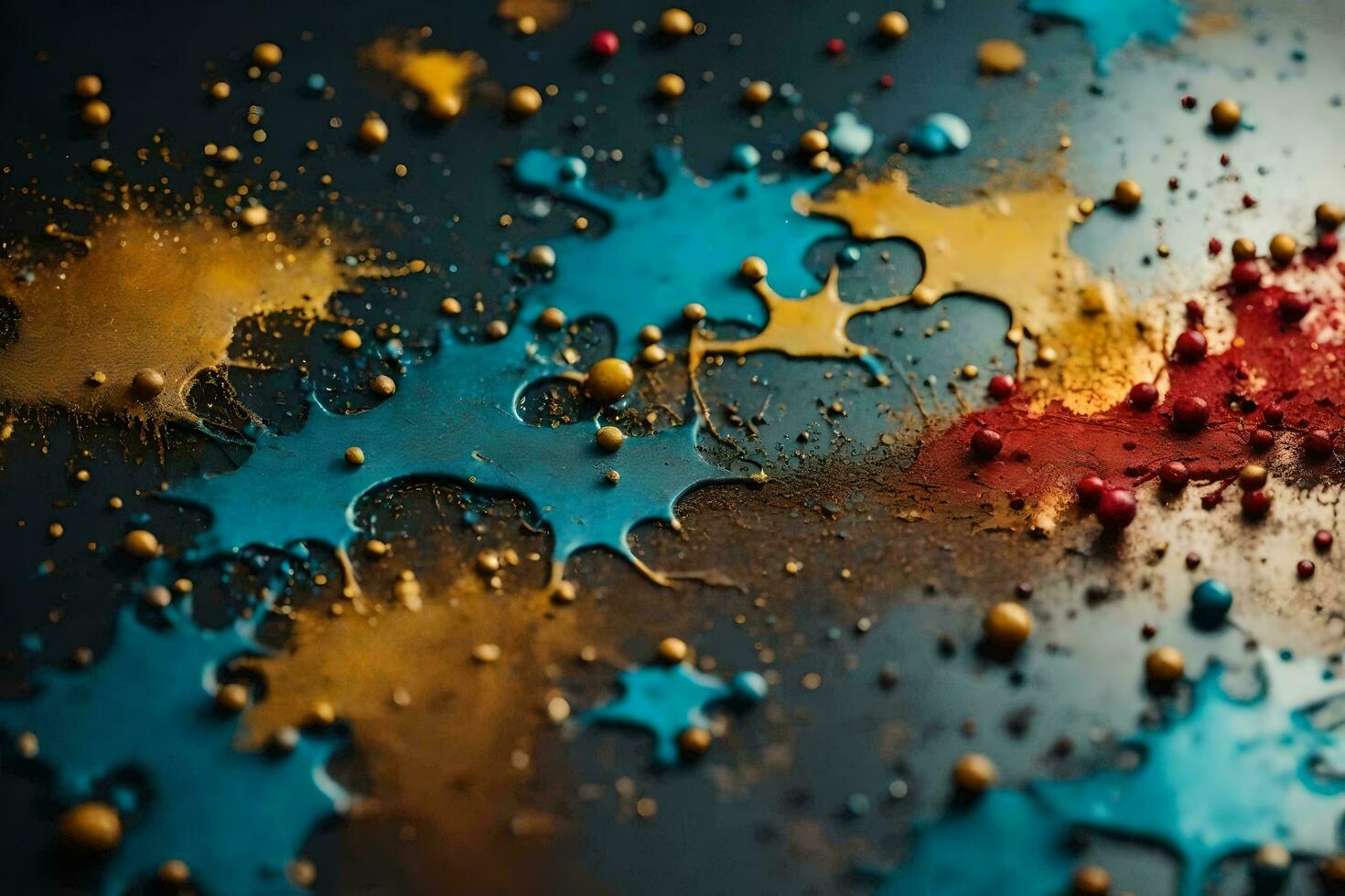 colorful paint splashes on a black surface. AI-Generated photo