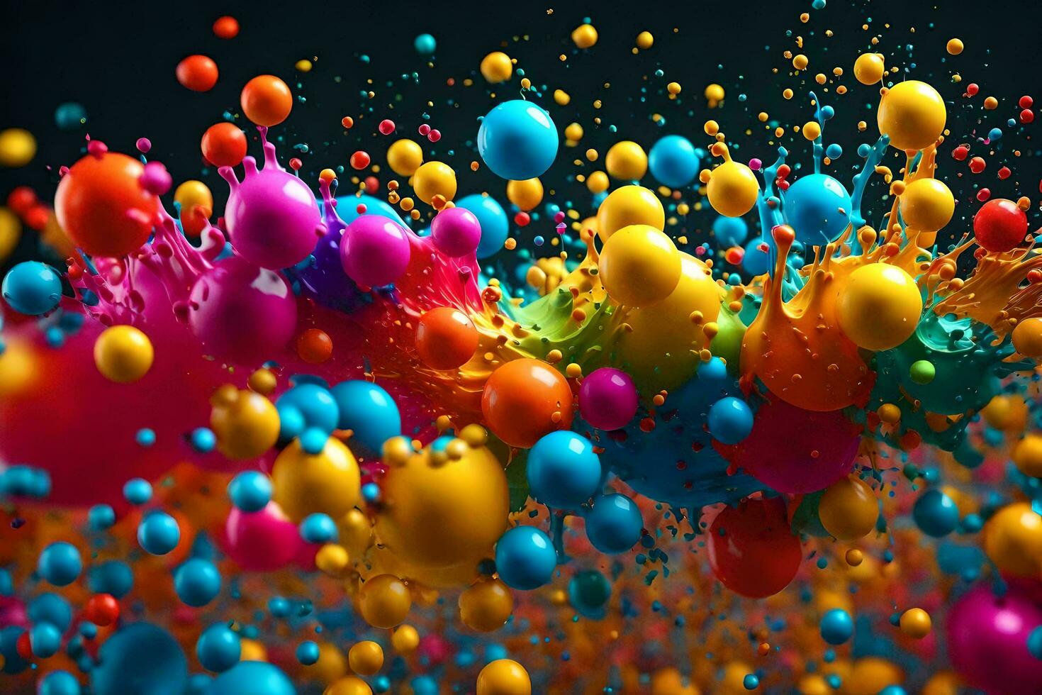 colorful balls of paint are flying in the air. AI-Generated photo