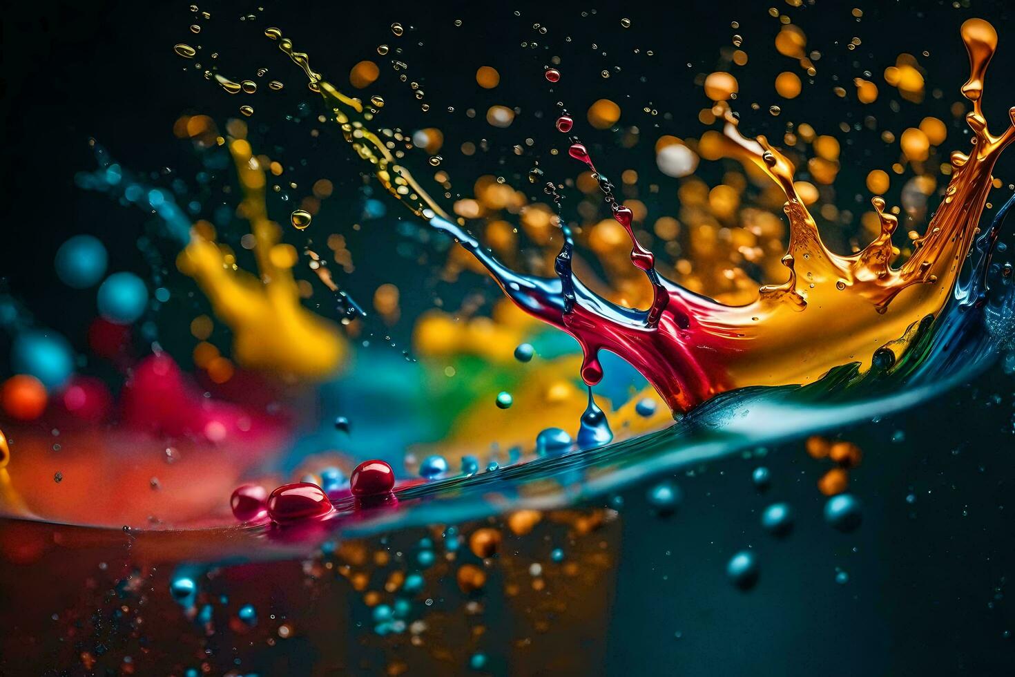 colorful splash of water on a black background. AI-Generated photo