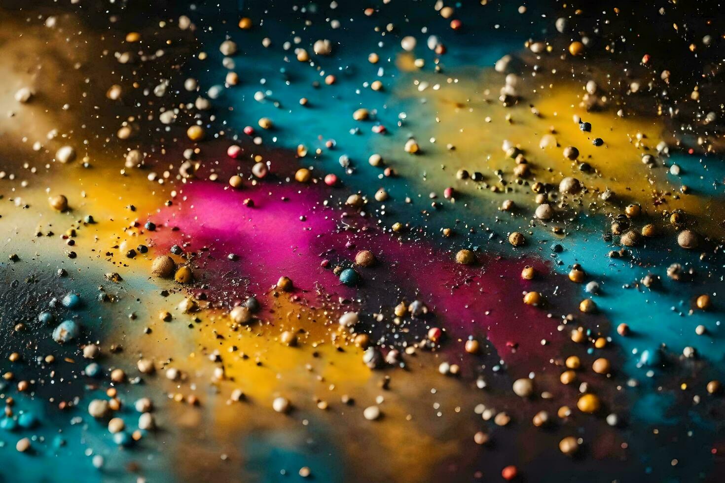 colorful paint splattered on a black background. AI-Generated photo