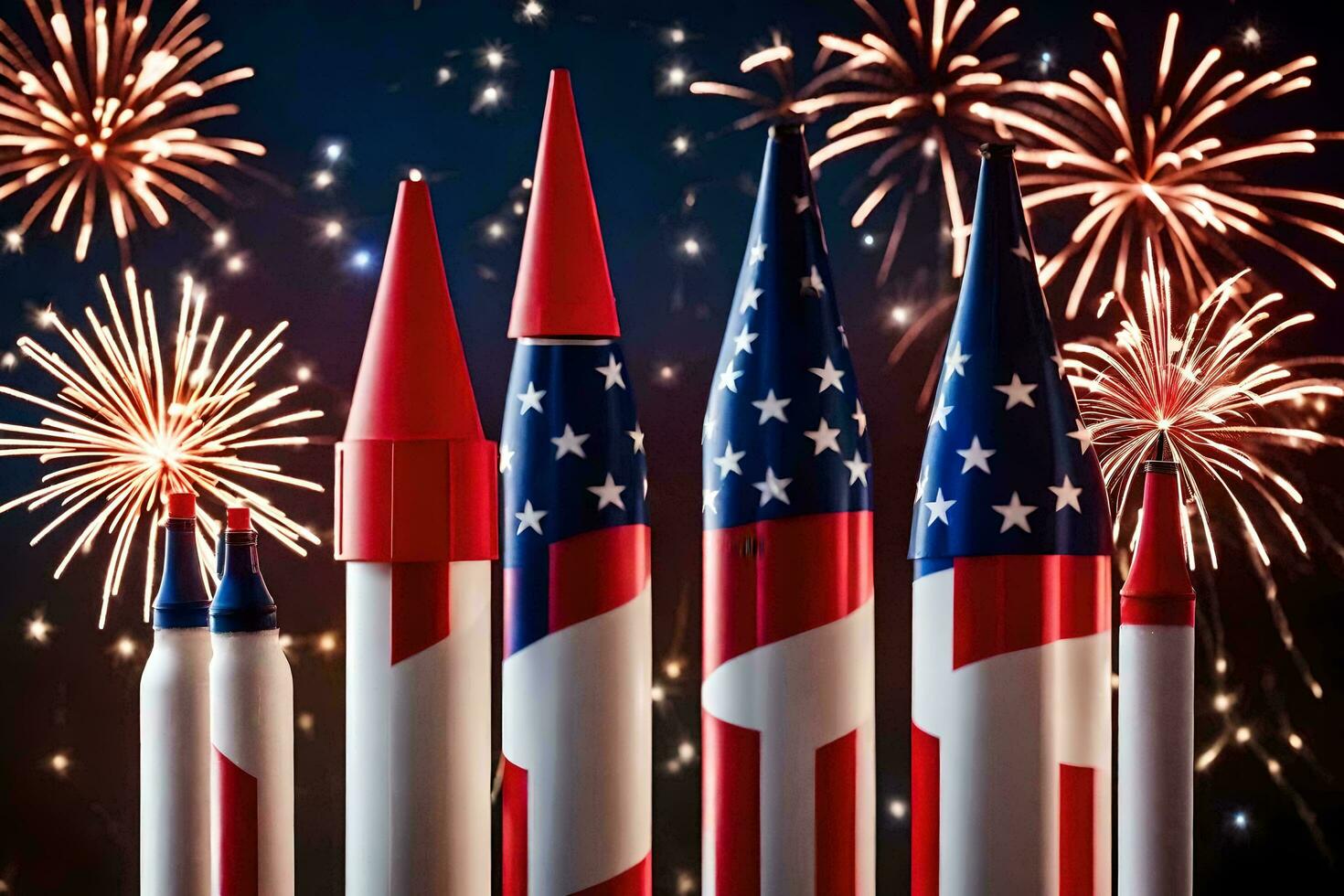 four rockets with american flags on them. AI-Generated photo