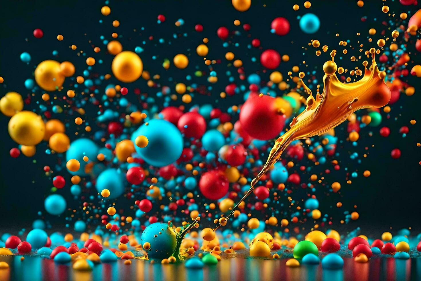 colorful bubbles and liquid splashing on a black background. AI-Generated photo