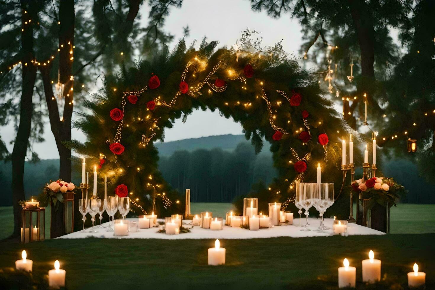 a wedding ceremony with candles and flowers. AI-Generated photo